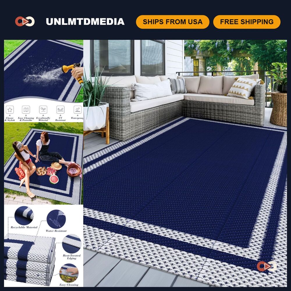Waterproof Reversible Outdoor Rug 5x8ft - Foldable Patio Area Rug for RV, Picnic